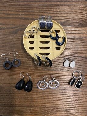 Lot of Unbranded Pierced Earrings - 9 pairs included - Black/Silver/Navy/White